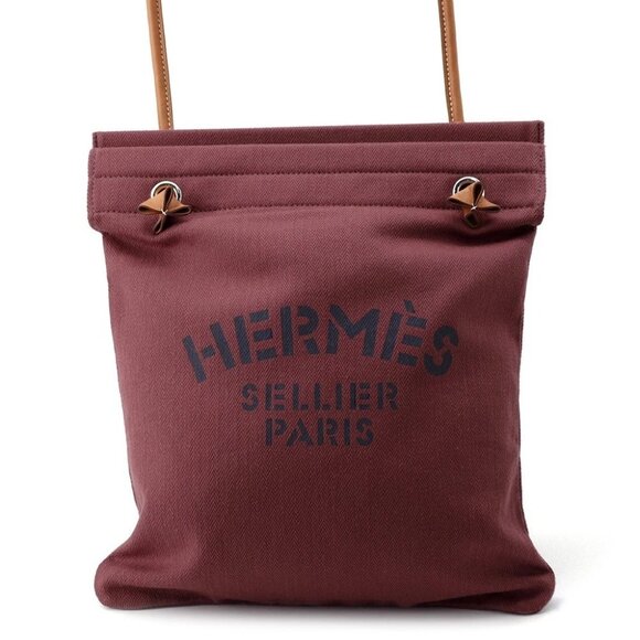 HERMES Sack Aline Size MM Toile Chevrons/Barenia Leather Rouge H/Gold - Picture 1 of 10